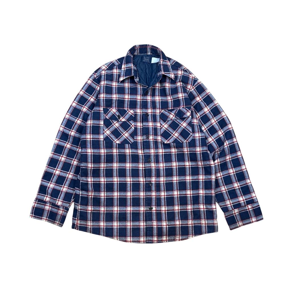 Vintage Sears flannel quilted button up Large Tall 16-16.5 made in USA Blue Red